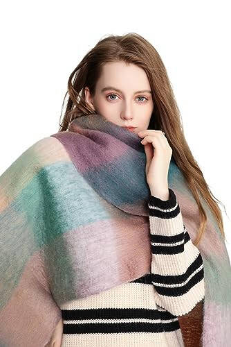 Yatemiole Women's Cashmere Big Coloured Checked Scarf Winter Warm Wrap Scarf - 2