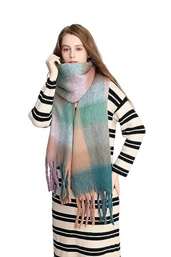 Yatemiole Women's Cashmere Big Coloured Checked Scarf Winter Warm Wrap Scarf - 6