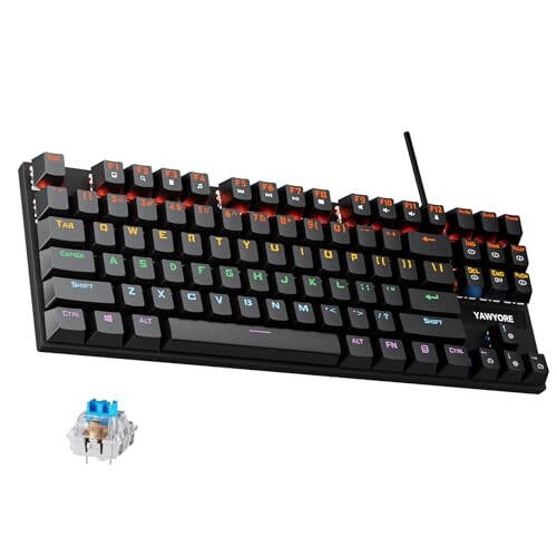 Yawyore 87-Key Mechanical Keyboard with Dazzling Colorful LED Backlight, Compatible with Windows and Mac Computers. Perfect for Gaming and Typing Windows Laptop PC Mac(Black) - 1