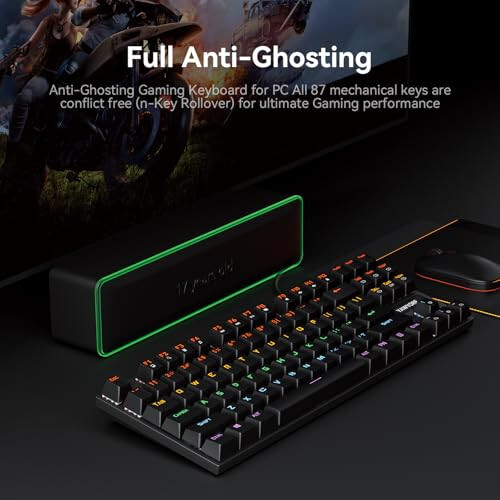 Yawyore 87-Key Mechanical Keyboard with Dazzling Colorful LED Backlight, Compatible with Windows and Mac Computers. Perfect for Gaming and Typing Windows Laptop PC Mac(Black) - 6