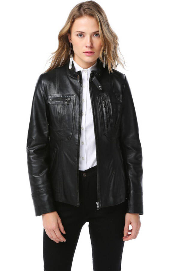 Yb2043 Plus Size Genuine Leather Women's Jacket Black - 16