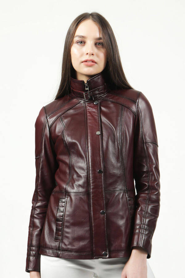 Yb2139 Genuine Leather Women's Jacket Burgundy - 15