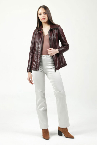 Yb2139 Genuine Leather Women's Jacket Burgundy - 17