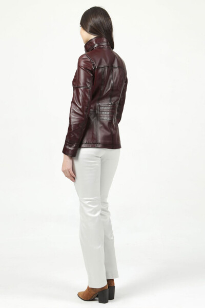 Yb2139 Genuine Leather Women's Jacket Burgundy - 19