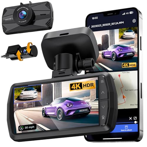 YEECORE Dash Cam Front and Rear, Real 4K+1080P Dual Dash Cam, Built-in WiFi GPS, 3.3 Inch Eye-Care Screen, HDR Night Vision, 24H Parking Mode, 157°Wide Angle Dash Camera for Cars, Loop Recording - 6