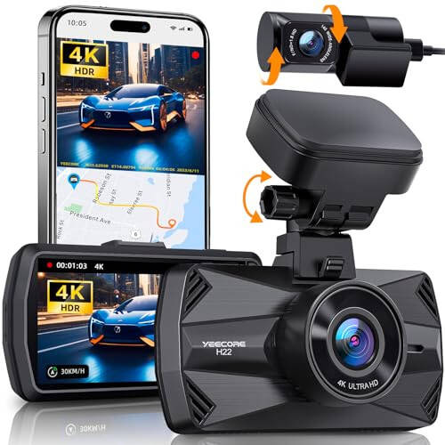 YEECORE Ön ve Arka Araç Kamerası, Gerçek 4K+1080P Çift Araç Kamerası, Dahili WiFi GPS, 3.3 İnç Göz Bakımı Ekranı, HDR Gece Görüşü, 24 Saat Park Modu, 157° Geniş Açı Araç Kamerası - 7