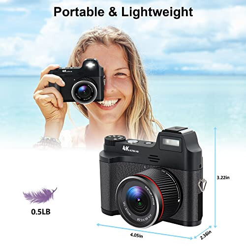 YEEIN 4K Point and Shoot Digital Cameras for Photography and Video, 48MP Anti-Shake Manual Focus Vlogging Camera with 32G Card, 3'' Screen Portable Camera for Beginners - 5