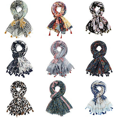 Yeieeo Boho Scarf for Women Lightweight Floral Printed Scarf Fall Winter Fashion Fringed Shawl - 8