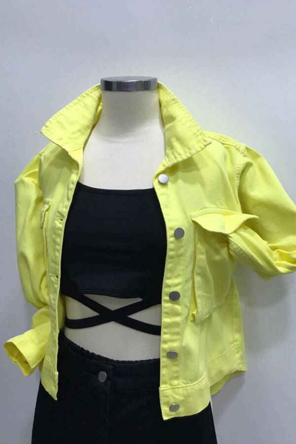 Yellow Jean Jacket with Flap Pockets for Girls - 1