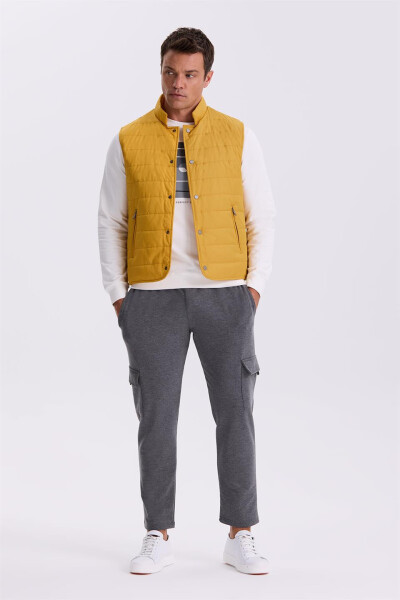 Yellow Mandarin Collar Fiber Slim Fit Vest - 2