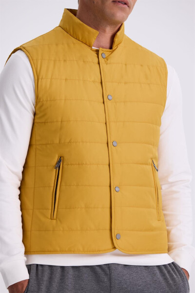 Yellow Mandarin Collar Fiber Slim Fit Vest - 3