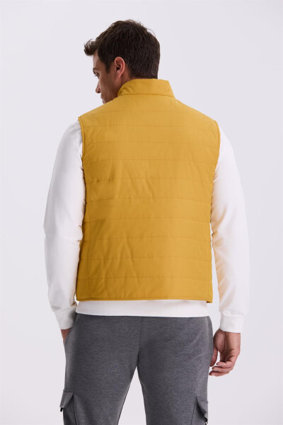 Yellow Mandarin Collar Fiber Slim Fit Vest - 4