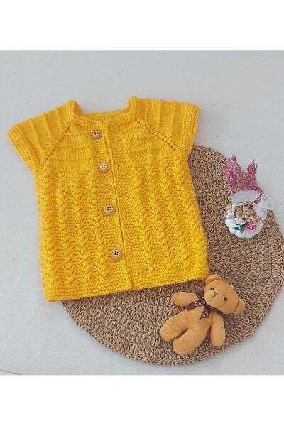 Yellow Newborn Cotton Vest, Buttoned, Hand Knitted, Gift Baby, Birth Moment, 0-12 Months - 1