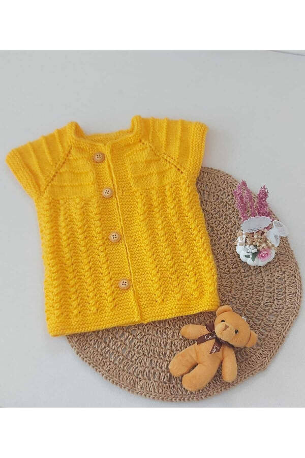 Yellow Newborn Cotton Vest, Buttoned, Hand Knitted, Gift Baby, Birth Moment, 0-12 Months - 3