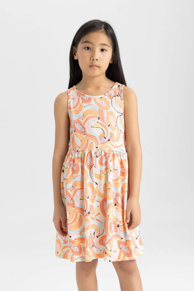 Yellow Sleeveless Dress with Pattern for Girls - 1