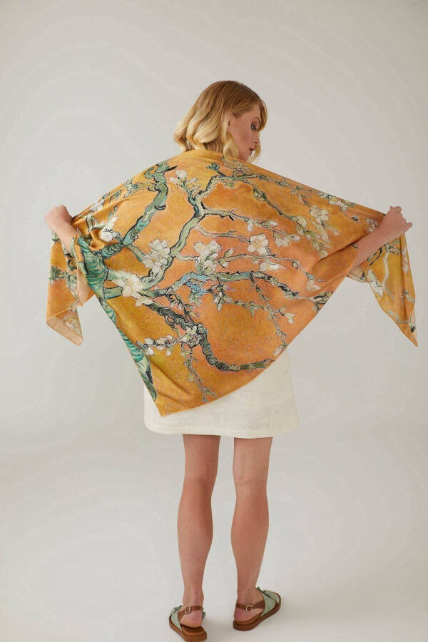 Yellow Van Gogh Almond Blossoms 140x140 square silk scarf. New Spring/Summer collection. - 2