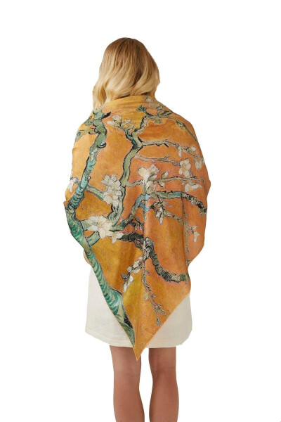 Yellow Van Gogh Almond Blossoms 140x140 square silk scarf. New Spring/Summer collection. - 3