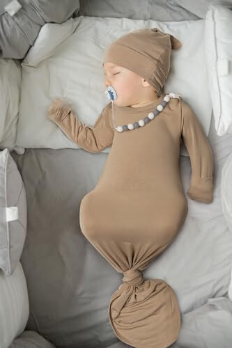 Yeni Doğan Bebek Düğümlü Elbise, Süper Yumuşak İpek Bebek Kız Uzun Kollu Pijama Şapkalı Set - 20