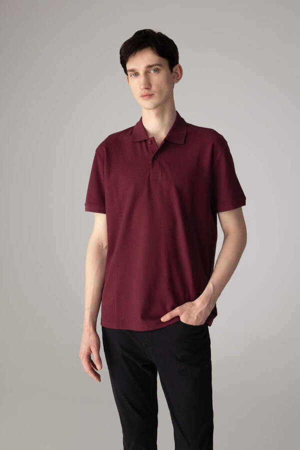 Yeni Regular Fit Kısa Kollu Polo Tişört Bordo - 1