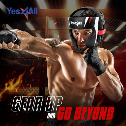 Yes4All Ekstrem Tam Yüz Boks Başlığı, Ayarlanabilir Sparring Başlığı, Muay Thai, MMA Antrenmanı, Sparring, Kickboks İçin PU Deri ile Dövüş Sanatları Kaskı - 6