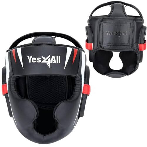 Yes4All Extreme Full Face Boxing Headgear, Adjustable Sparring Headgear, Martial Arts Helmet with PU Leather for Muay Thai, MMA Training, Sparring, Kickboxing - 2