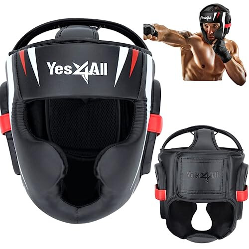 Yes4All Extreme Full Face Boxing Headgear, Adjustable Sparring Headgear, Martial Arts Helmet with PU Leather for Muay Thai, MMA Training, Sparring, Kickboxing - 1