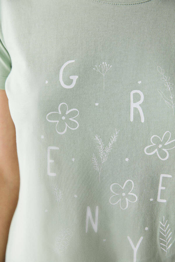 Yeşil Greeny Baskılı Tişört Kapri Pijama Takımı - 16