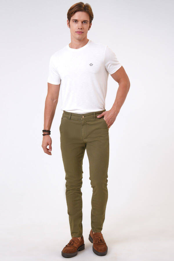 Yeşil Slim Fit Pamuklu Armürlü Chino Pantolon - 1