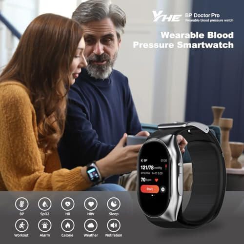 YHE BP Doctor Pro Smartwatch, Blood Pressure Watch with Patented Cuff, HRV Heart Rate Sleep Blood Oxygen Monitor, Activity Tracker (Gray) - 6