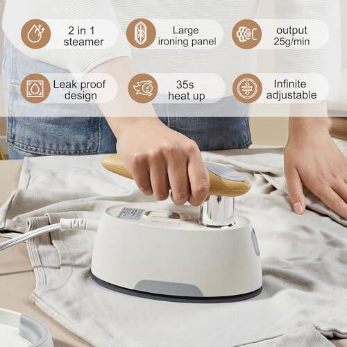 YIKA Clothes Steamer Iron, Portable Press & Steam 2-in-1 Fabric Wrinkle Remover, Continuously adjust on Heating & Steaming, Ceramic Coated Panel, Fast Heat Up, Professional Handheld Garment Steamer - 2