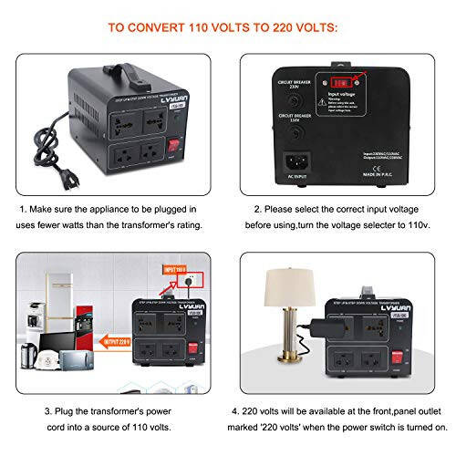 Yinleader 1000W Voltage Converter Transformer (110V to 220V OR 220V to 110V) 1000 Watt Step Up/Down Converter 110/120 Volt - 220/240 Volt w/US Power Cord, Circuit Breaker Protection (VTUS-1000) - 2