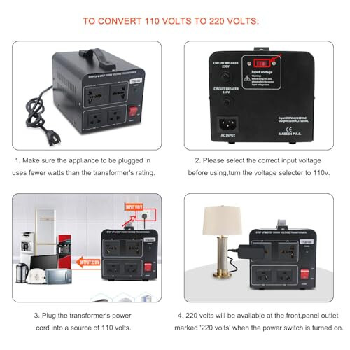 Yinleader 1000W Voltage Converter Transformer (110V to 220V OR 220V to 110V) 1000 Watt Step Up/Down Converter 110/120 Volt - 220/240 Volt w/US Power Cord, Circuit Breaker Protection (VTUS-1000) - 8