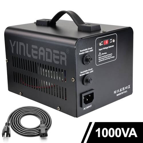 Yinleader 1000W Voltaj Dönüştürücü Trafo (110V - 220V VEYA 220V - 110V) 1000 Watt Adım Yukarı/Aşağı Dönüştürücü 110/120 Volt - 220/240 Volt ABD Güç Kablosu, Devre Kesici Koruma ile (VTUS-1000) - 7