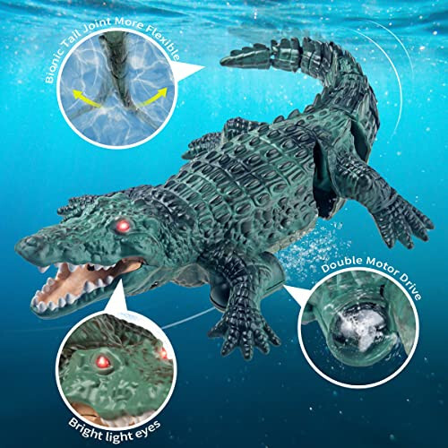 YISOOPEI Remote Control Swimming Crocodile | 2.4Gz Realistic RC Crocodile for Pool, Bathtub or Lake | 13.7 inches Length Swimming Toy for Children 6 Years Old or Over - 4