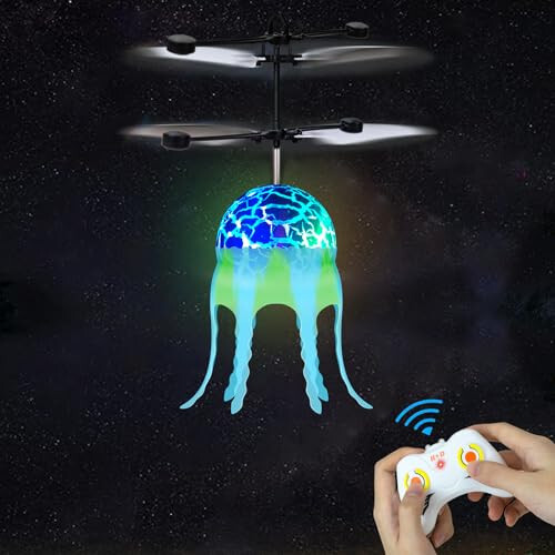 Ynanimery Remote Control Helicopter Jellyfish, RC Flying Ball Drones Toys for Kids Boys Girls 5-7 8-10 Year Old Birthday, Kids Sensory Toys Flying Jellyfish Up-Down with Lights for Kids Autism - 1