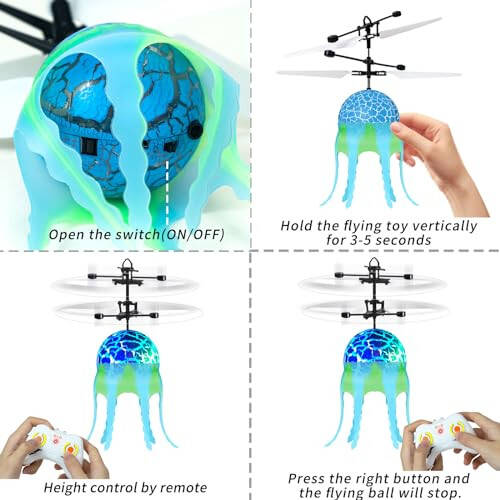 Ynanimery Uzaktan Kumandalı Helikopter Denizanası, RC Uçan Top Drone Oyuncakları Çocuklar Erkek Kızlar 5-7 8-10 Yaş Doğum Günü, Çocuklar Duyusal Oyuncaklar Uçan Denizanası Yukarı-Aşağı Işıklı Çocuklar Otizm - 6