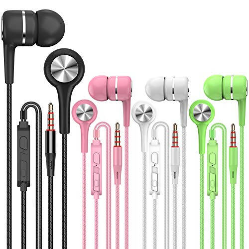 YNR 4 Pairs Wired Earbuds with Microphone & Volume Control, in Ear Earphones for School, Noise Islating High Definition, for 3.5mm Jack iPhone iPad iPod Samsung Google Devices (A12-4) - 1