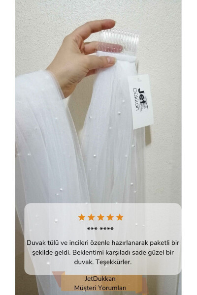 Yoğun Incili Duvak 2 Metre Boy 1.5 En - Düz Kesim Orta Boy Duvak, Duvağı, tül, Kırık Beyaz - 52