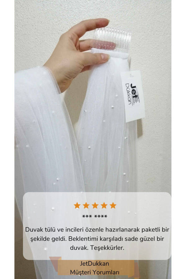 Yoğun Incili Duvak 2 Metre Boy 1.5 En - Düz Kesim Orta Boy Duvak, Duvağı, tül, Kırık Beyaz - 45