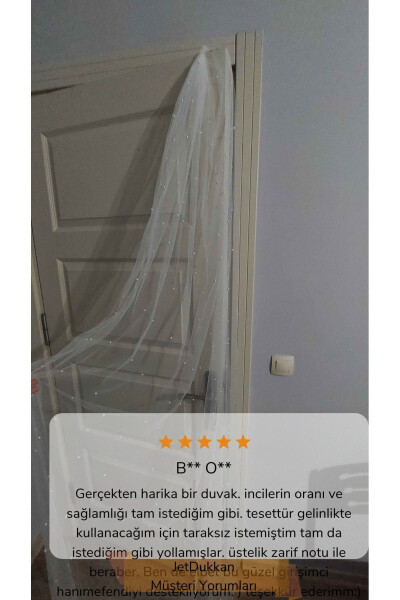 Yoğun Incili Duvak 2 Metre Boy 1.5 En - Düz Kesim Orta Boy Duvak, Duvağı, tül, Kırık Beyaz - 47