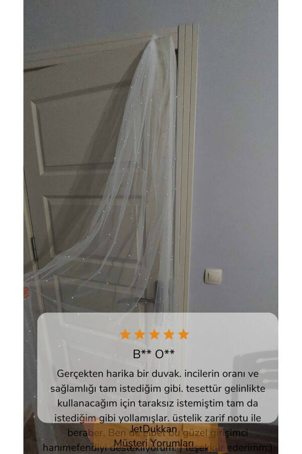 Yoğun Incili Duvak 2 Metre Boy 1.5 En - Düz Kesim Orta Boy Duvak, Duvağı, tül, Kırık Beyaz - 33