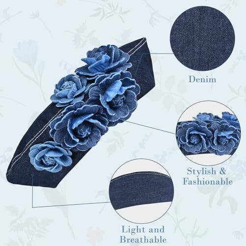 Yonchic Beret Hats, Summer Flower Denim Beret Hat Jean Berets for Women Girls - 2