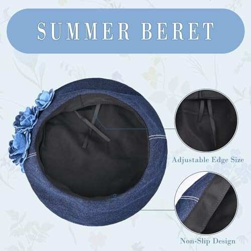 Yonchic Beret Hats, Summer Flower Denim Beret Hat Jean Berets for Women Girls - 4