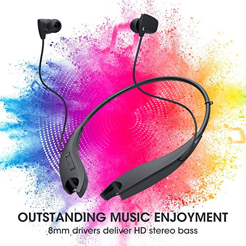 YOSDOM Neckband Bluetooth Headphones, Around The Neck Headphones 24H+ Playtime, Bluetooth Headsets with Call Vibration, Shark Jaw Design Wireless Earbuds+Noise Isolation/Built-in Mic/IPX7 Waterproof - 2