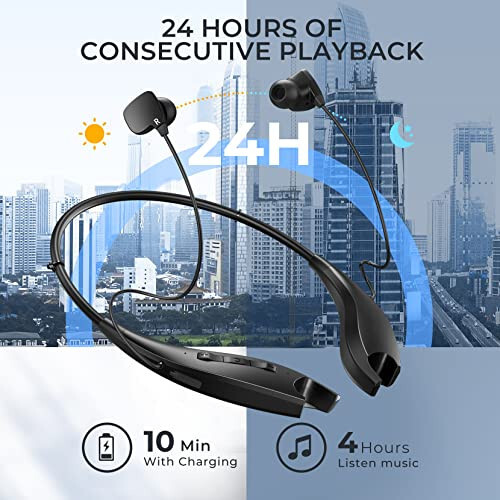 YOSDOM Neckband Bluetooth Headphones, Around The Neck Headphones 24H+ Playtime, Bluetooth Headsets with Call Vibration, Shark Jaw Design Wireless Earbuds+Noise Isolation/Built-in Mic/IPX7 Waterproof - 3