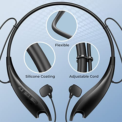 YOSDOM Neckband Bluetooth Headphones, Around The Neck Headphones 24H+ Playtime, Bluetooth Headsets with Call Vibration, Shark Jaw Design Wireless Earbuds+Noise Isolation/Built-in Mic/IPX7 Waterproof - 6