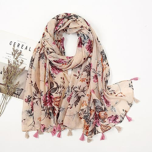 YOUR SMILE Large Boho Scarf for Women Lightweight Floral Printed Scarves Fall Winter Fashion Fringed Shawl wraps - 4