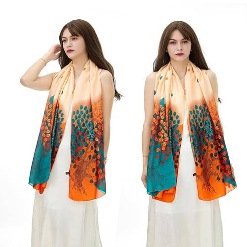 YOUR SMILE Large Mulberry Silk Feeling Long Stain Scarf Lightweight Sunscreen Shawls Wraps for Women - 3