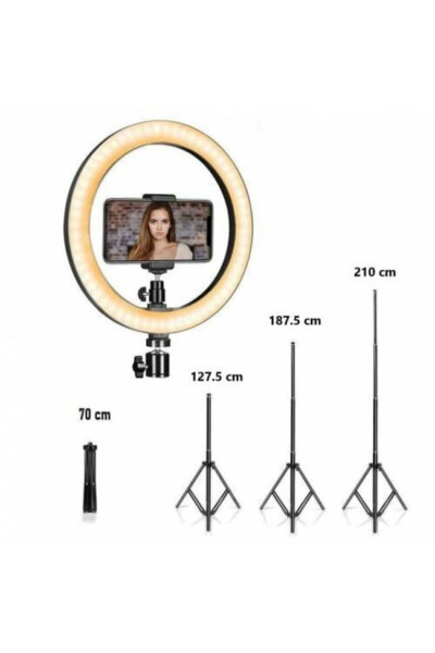 Youtuber Led 10 Dyuymli Halqa Chiroqi 5500k Youtuber Led Yoritiladigan 2.1 metrli Tripod Selfie Makiyaj Chiroqi - 3