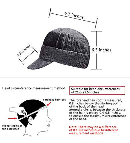 YOYEAH Men's Outdoor Newsboy Hat Winter Warm Thick Knit Beanie Cap Fleece Lined Skull Ski Cap with Visor - 2